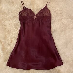 Eblin Lingerie S Satin Chemise | Burgundy Embroidered Lace Nightgown Slip Dress